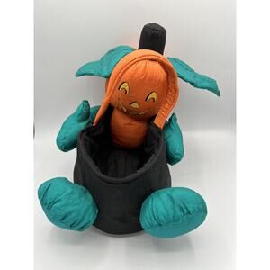 Halloween Pumpkin Head Candy Gift Basket Plush Trick-Or-Treat 80s